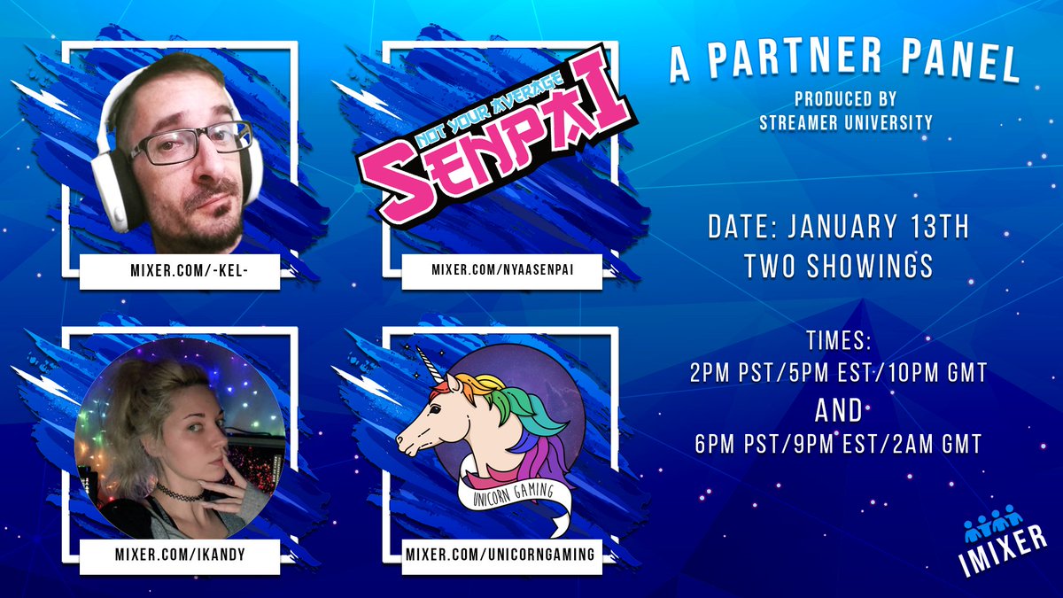bryonhmusic's tweet image. The second #iMixer Partner Panel is coming up! This Sunday in fact!  It's going to cover topics in harassment and trolls and how to handle it.  Don't miss @Kelemv0re @NyaaSenpai @iKandy_ and @UniiMixer giving you all some great information and tools.