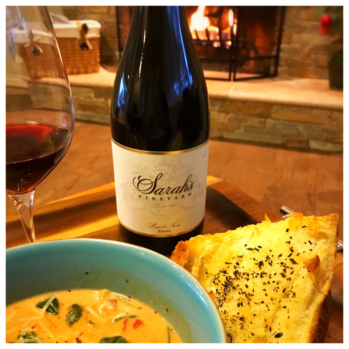 Friday is here! Time to cozy up with some comfort food and a bottle of S.V. Pinot and enjoy. 🍵🍷🥖#sarahsvineyard #wineriesofsantaclaravalley #WSCV #wineriesofsiliconvalley #santaclaravalleywinetrail #santaclaravalleywines #pinotnoir