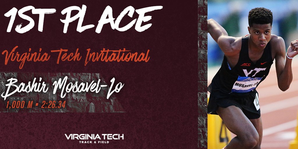 HokiesTFXC's tweet photo. #VirginiaTechInvitational | M 1,000m
1. Bashir Mosavel-Lo 2:26.34
2. Jack Joyce 2:26.61
3. Thierry Siewe Yanga 2:26.73
4. Owen Buck 2:28.02
5. David Whitfield 2:30.08
Mosavel-Lo places first, #Hokies π¦ the take the top five spots and all five set new PRs π€ https://t.co/Kbo7sQV6pR