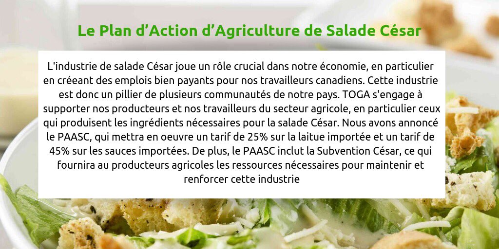 PartiToga's tweet image. Nous annonçons le Plan d’Action d’Agriculture de Salade César! ✅