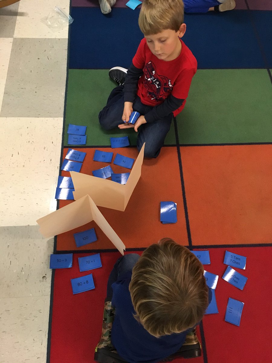 KristinBazemore's tweet photo. Things just got serious during some place value Go Fish! 😅 #bazemoresbrainiacs #thinkinghatson #NHCSchat  #numbersense @CBElementary https://t.co/QWFnuX614w