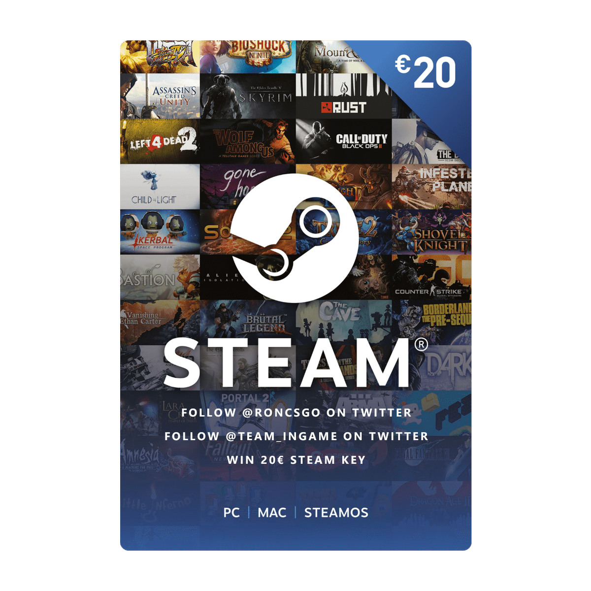 RonAgethen's tweet photo. 🚨GIVEAWAY🚨

Hey Leute, ich bin ein Jahr älter und verlose deswegen einen 20€ Steam Key 😁!

Alles was ihr tun müsst um  teilzunehmen ist:

1. retweet
2. follow @team_ingame
3. follow @roNCSGO

Das Gewinnspiel endet am 31.1 um 23:59 Uhr.

Viel Glück 🙂

#giveaway #Gewinnspiel https://t.co/PhyujcaWFz