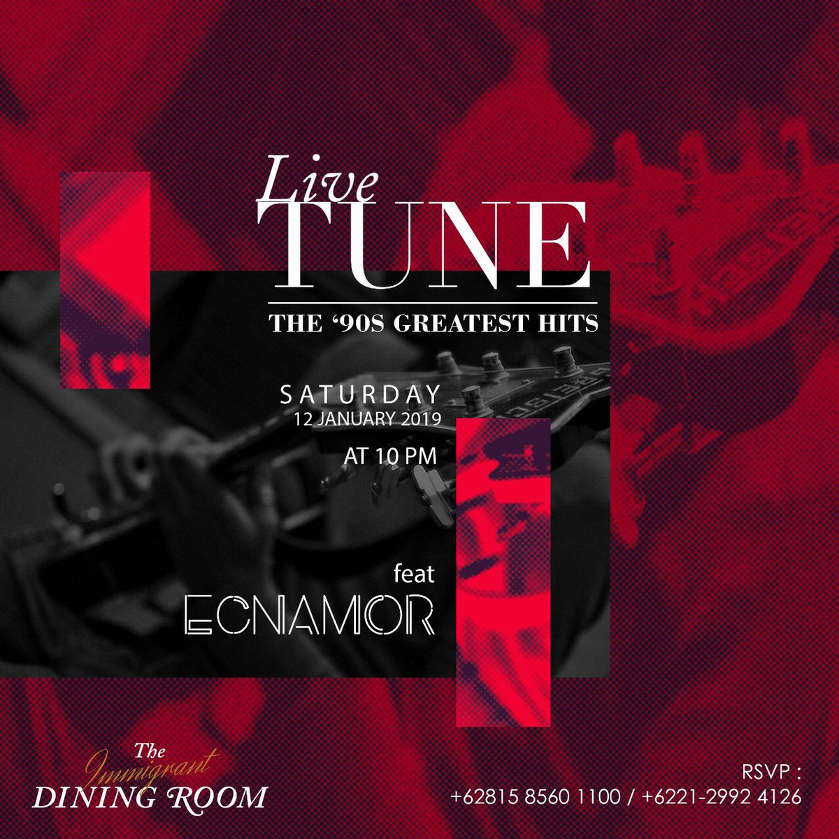 Ecnamor Band will liven up your Saturday night! Get ready for it!

The IMMIGRANT Dining Room
021-29924125 / 081585601100