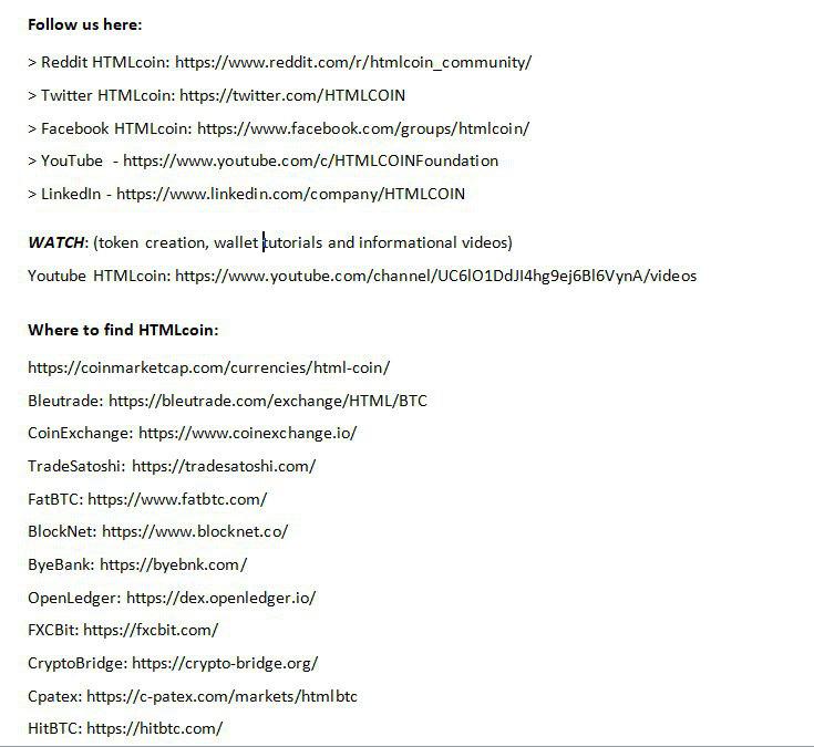 WHY DO YOU LOVE #HTMLCOIN

Read article (link below), Like, Retweet and comment your answer with $HTML address to get 100 $HTML each

Bounty expires 18/01/2019 21:00 EST

textuploader.com/1al8c

<a href="/HTMLCOIN/">HTMLCOIN</a> #HTMLCOIN @HtmlBunker #HTMLBUNKER