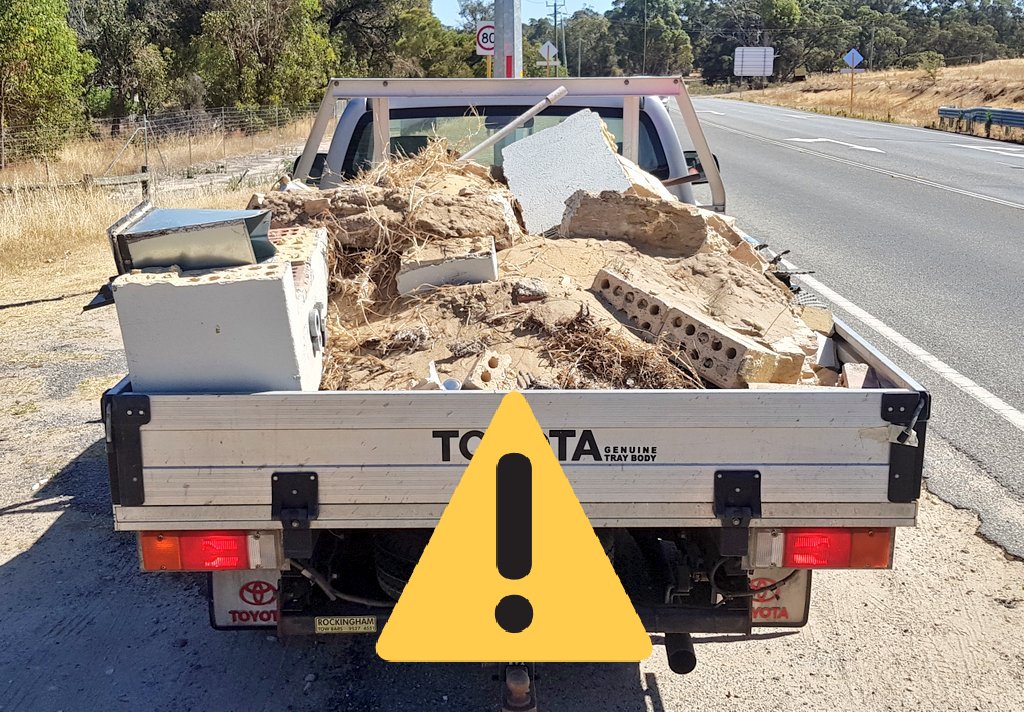 RoadPolicingWA's tweet image. Overloaded and an insecure load is a reciepe for disaster. 2 trips is always a better and cheaper option in the long run. #secureyourload #overloaded #mbts2