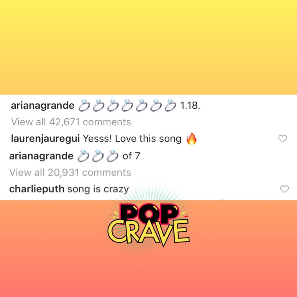 Pop Crave (@popcrave) on Twitter photo .<a href="/LaurenJauregui/">Lauren Jauregui</a> & @CharliePuth praise @ArianaGrande’s upcoming new single, “7 rings.” 💍 .<a href="/LaurenJauregui/">Lauren Jauregui</a> & @CharliePuth praise @ArianaGrande’s upcoming new single, “7 rings.” 💍