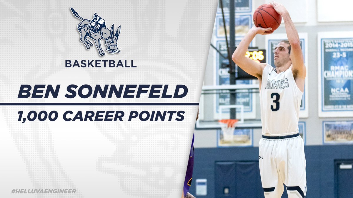 THAT'S 1000! Ben Sonnefeld hits a jumper from the foul line and he's now at 1,001 career points! Mines ahead 71-62, 6:02 2H #HelluvaEngineer