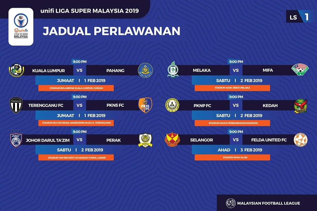 AtokSukan's tweet photo. Jadual perlawanan Unifi Liga Super Malaysia 2019. Mari semua penyokong penyokong turun ke stadium sokong pasukan anda.

#unifiligasupermalaysia2019
#mfl
#bolasepakmalaysia https://t.co/KNmt2Ql19G