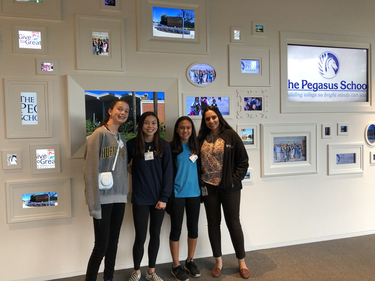 k_debest's tweet photo. The @PegasusSchool girls robotics team had the privilege of a private tour at Google today in Mountain View. When you Google 'The Pegasus School', it was amazing to see their artwork on the wall change to images of our school! https://t.co/g12VFWKsMH