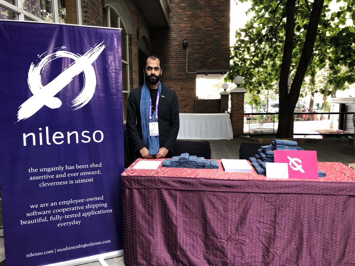 nilenso's tweet photo. Come meet us @in_clojure to talk about work, life and everything in between. Grab a #futureofclojure scarf there! :) #inclojure2019 https://t.co/OoqCn9zRZY