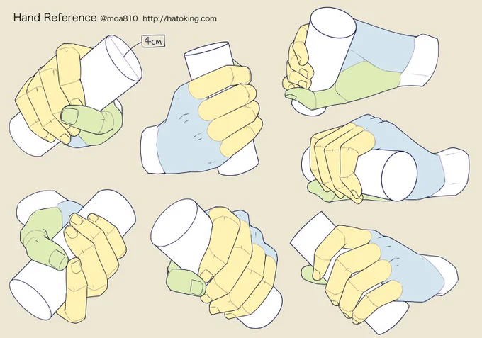 【お知らせ】トレスOKな手のイラスト資料集に「筒(Cylinder)」を追加しました。直径約4cm(4cm in diameter)便宜上「筒」と表記していますが、どちらかというと棒、長モノの作画向け。 https://t.co/aaWJW0JtJn 
