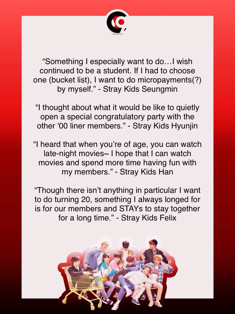 StrayKids_C9's tweet photo. [#C9TRANS]

#DrunkenTalk #LateNightMovies…Bucket List of Idols who are now of age [ST New Year Plan ③]

https://t.co/S5petVjzgz

#StrayKids #스트레이키즈 https://t.co/VoqMVton61
