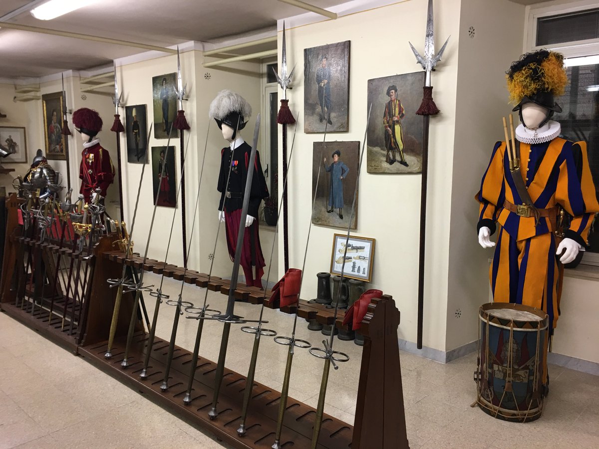 The various Officers' & Sergeants swords used over the centuries by the Swiss Guard to protect the Papacy. Many were used in the various wars embroiling Rome in the period from the Renaissance to the Italian unification wars in the 19th century. All made in Austria or Germany