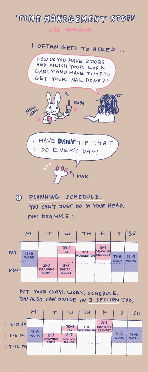 I thought it's good time to go over time management method that I made during art college time to maintain my life balance. It's doesn't work for everyone, but might work for some people. ↓ continues 