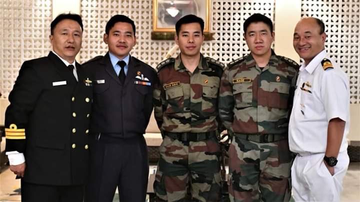 PemaKhanduBJP's tweet photo. Thanks to Vivekananda Kendra Vidyalaya for carrying out mission of man making nation building in Arunachal. Proud of VKV Alumni from Arunachal serving in Armed Forces - Surg.Cdr. Lobsang, https://t.co/yzu8pl8DZh. Simon Doke, Capt Hage Ado, Capt Hage Bhai and SurgCdr Marak Pertin. https://t.co/xjXLX8l3QC