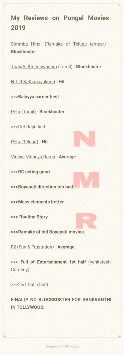 RamaMaruthi's tweet photo. #Sankranti #Tollywood #Bollywood #Kollywood #SimmbaReview #Petta #Pettatelugu #NTRKathanayakudu #NTRBiopic #NTR #VinayaVidheyaRama #VinayaVidheyaRamareview #VVR #FunAndFrustration #F2Sankranthi #F2Review #RamCharan. https://t.co/iEDJg1BheX