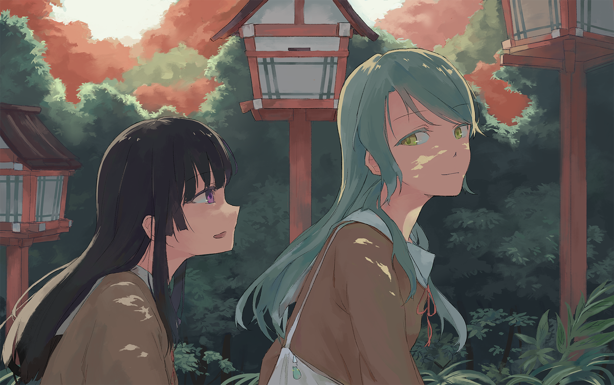 丸山彩 ,白鷺千聖 「花咲川二年 修学旅行
#あやちさ
#りんさよ 」|瑞瑞のイラスト
