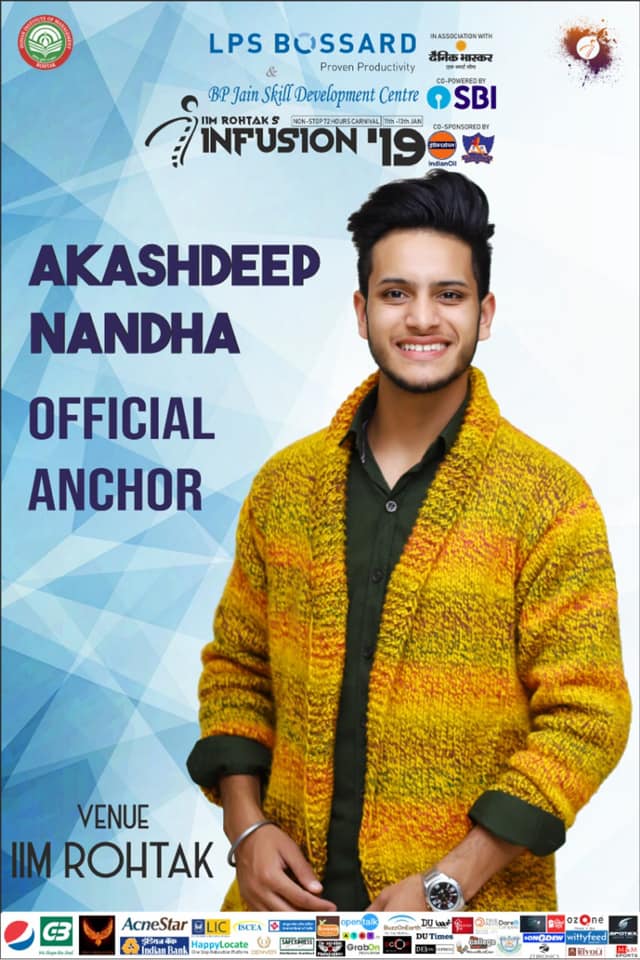 IIMR_Infusion's tweet photo. Introducing the Official Anchor for #Infusion19. The very talented @AkashdeepNandha is going to rock the show with his grace and charm at #IIMRohtak! #IIMR #IIMRInfusion #Infusion #Fest #CulturalFest #Anchor https://t.co/bXMdE9j28u