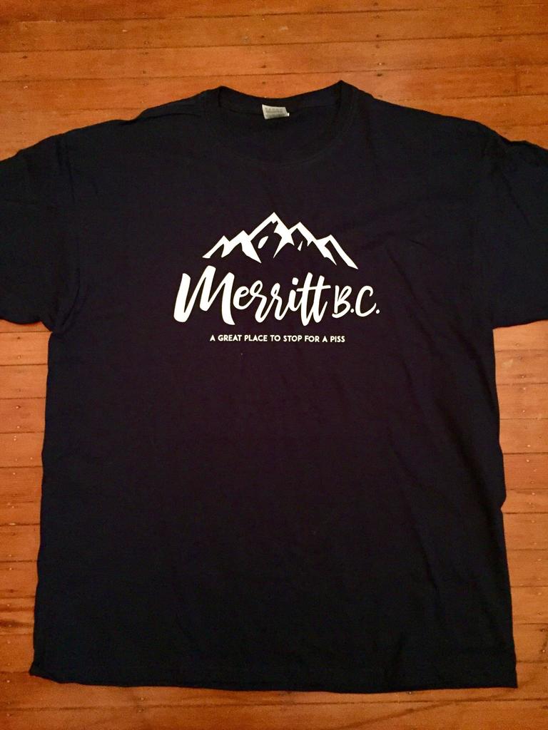 Jordan_Keats's tweet photo. Made a shirt for my bro-in-law since we always stop in Merritt for bathroom breaks when we drive to the Okanagan. via /r/vancouver https://t.co/zNsuC5fT3H https://t.co/uHHveKou9u