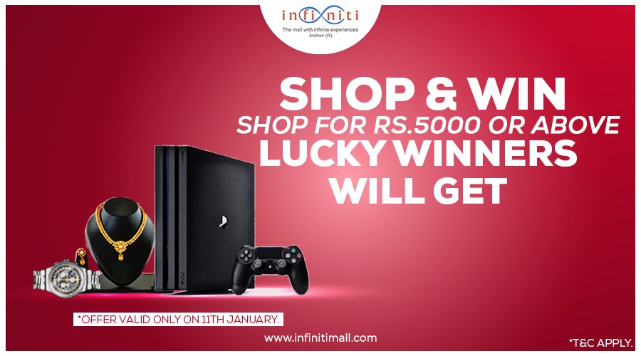 InfinitiMall's tweet photo. Who doesn't loves shopping and winning some crazy prizes? Shop on 13th January at Infiniti Mall, Andheri and stand a chance to win one of these amazing prizes!
#FLAT50Sale #Shopping #Sale #Offer #InfinitiMall #InfinitiMallAndheri https://t.co/B2OcPdiDUr