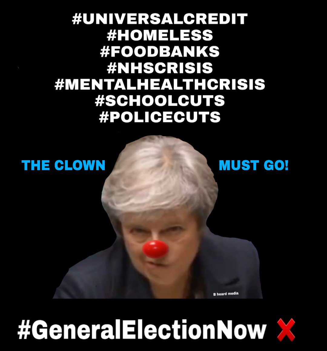 ❤ Solidarity with everyone going to @pplsassembly protest today demanding a #GeneralElectionNow
The clown must go!
#UniversalCredit
#Homeless
#foodbanks
#NHSCrisis
#MentalHealthCrisis
#SchoolCuts 
#PoliceCuts 
#YellowVests #YellowVestsAgainstAusterity