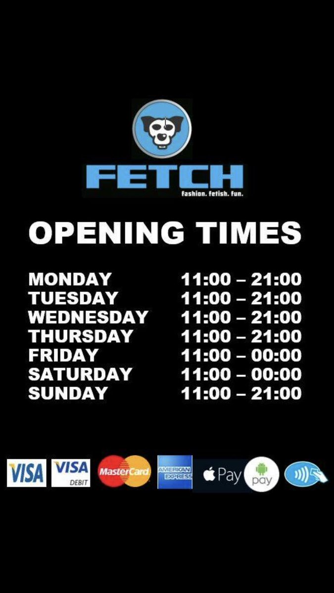 fetchshoplondon's tweet photo. With extended opening hours and seven days a week online customer service you're always first at FETCH!
#GoFetch #openinghours #latenightopening #gayshop #gayfashion #gayfetish #gaysextoys #sevendayservice #clapham #london #londonfashion #gay #gaylondon #londongay https://t.co/W8a3HfXeN3