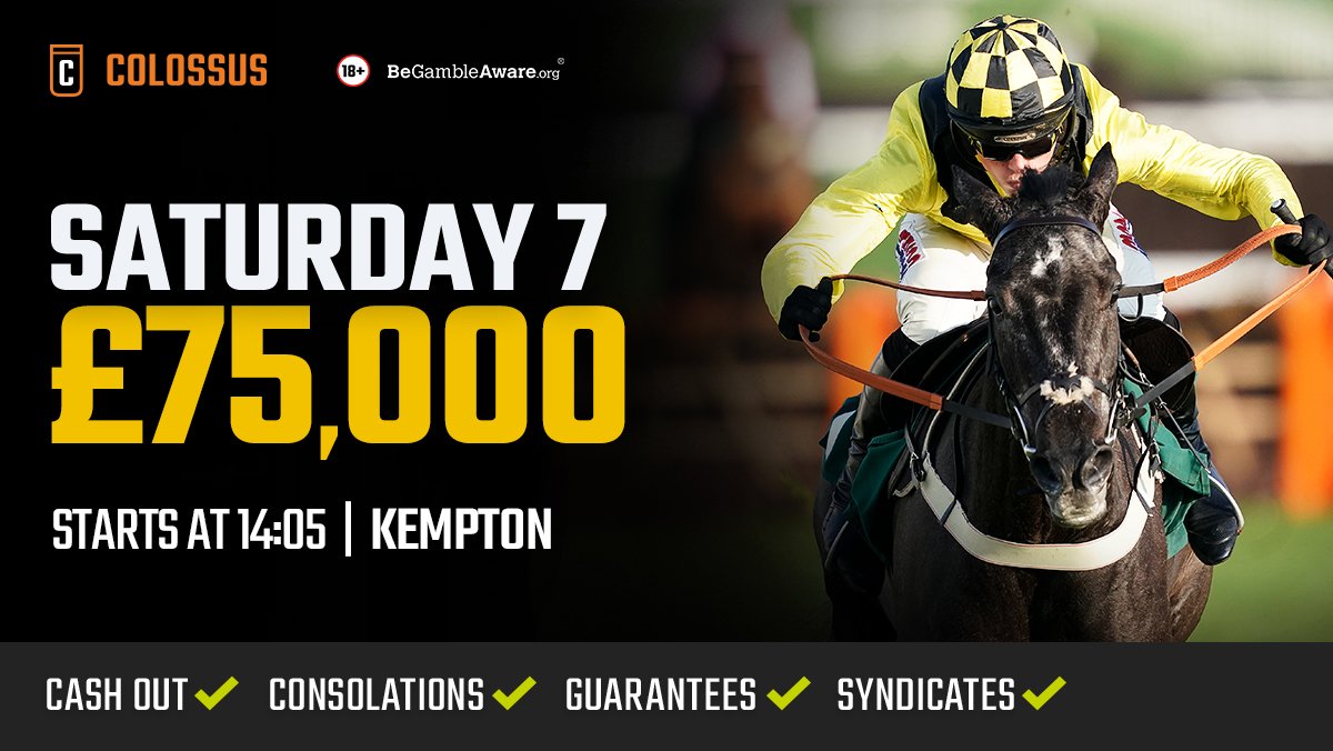ColossusBets's tweet photo. Warwick and Kempton take centre stage in our #Saturday7 today, with the Classic Chase and the Lanzarote Hurdle the showpiece races.

Want to be in with a chance of £75k?
 
Play Solo ➡️ https://t.co/gWVuNtmtjg  
Join a Syndicate ➡️ https://t.co/hvqkJBDVOv 

#RacingAhead https://t.co/6AixTg1rqM