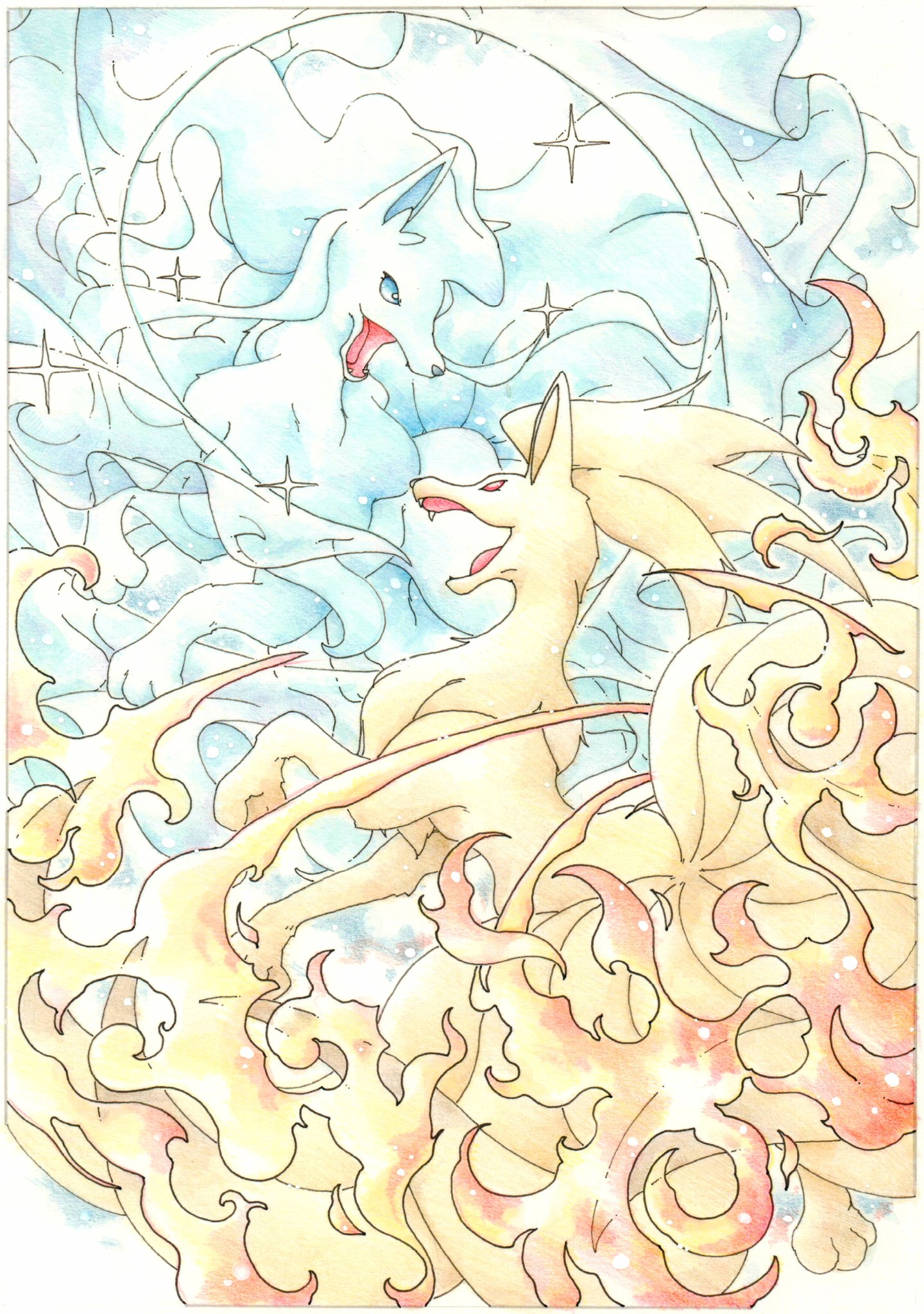 Inori 今日のポケモン図鑑 ｎｏ ７６７ アローラキュウコンの オーロラベール キュウコンの れんごく 透明水彩 色鉛筆 T Co Jbp4nnhfjk Twitter