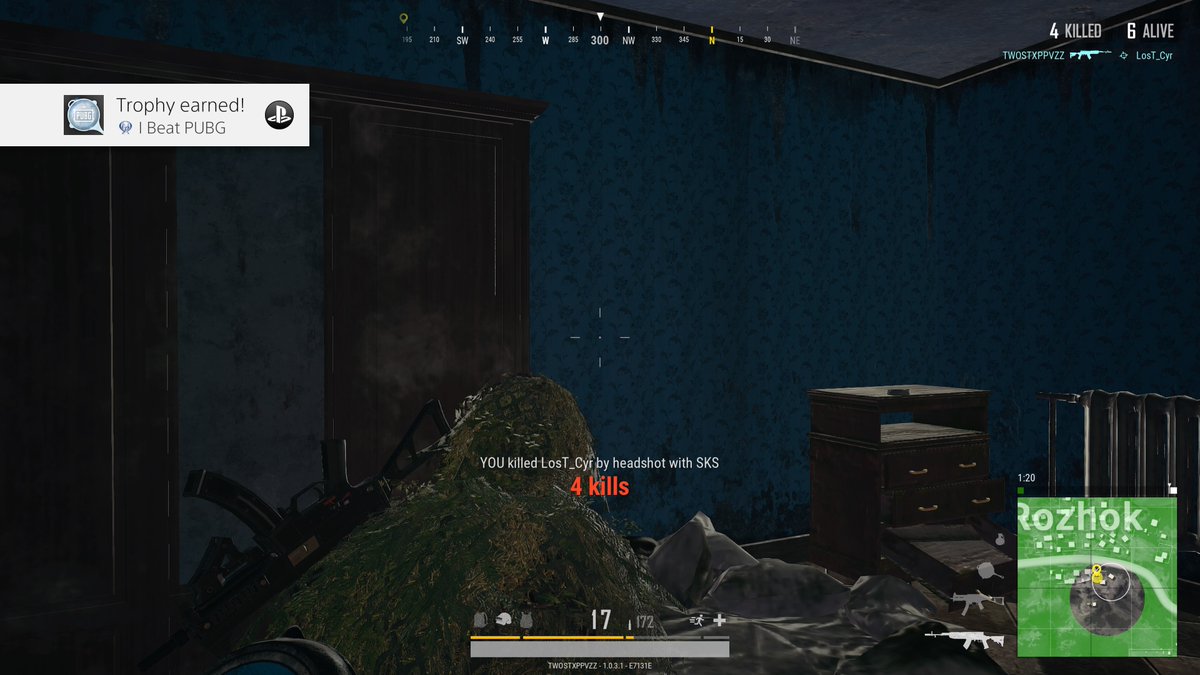 2steppazz's tweet image. PLAYERUNKNOWN'S BATTLEGROUNDS
I Beat PUBG (Platinum)
Acquire all trophies. #PS4share store.playstation.com/#!/ru-ru/tid=C…