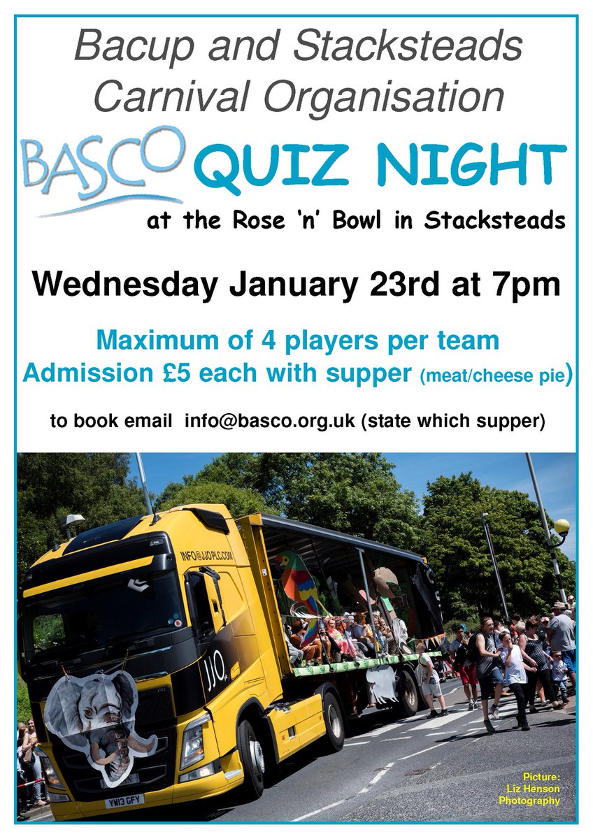 Our annual fundraising quiz is on Wed 23rd January at 7pm at The Rose 'n' Bowl in Stacksteads by quiz master <a href="/boneshakers1962/">mike platt</a> £5pp inc supper. Email info@basco.org.uk to book tickets :)