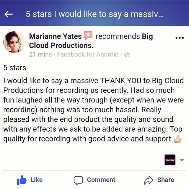 big_cloud_pro's tweet photo. It's really lovely getting feedback from clients! Warms the cockles of my heart. And Marianne and Co were a joy to work with too x #studiolife #liverpoolstudio #Liverpool #liverpoolproducer #audioengineer #musicproduction https://t.co/NBDiKVQV6L https://t.co/qMIGfjcKnJ
