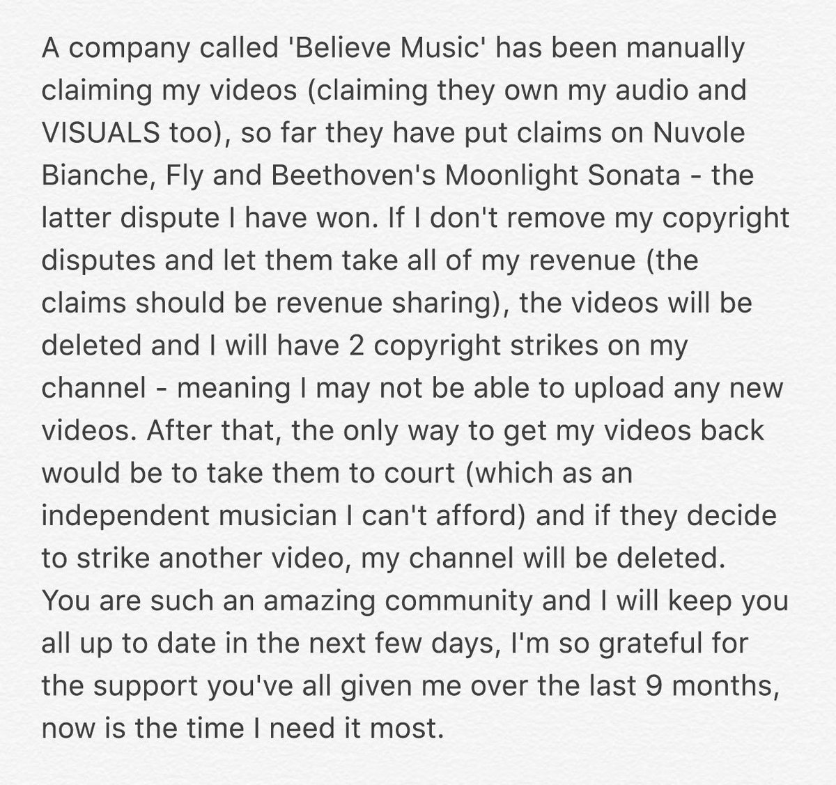 rousseaumusique's tweet image. ‼️I NEED YOUR HELP‼️ In less than a week, my channel may be GONE. @LudovicoEinaud @Believemusic_UK @artponderosa