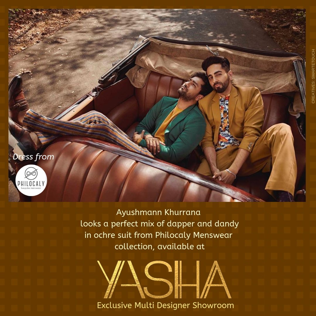 yashacouture's tweet photo. Ayushmann Khurrana looks a perfect mix of dapper and dandy in ochre suit from Philocaly Menswear collection, available at our Exclusive Multi Designer Showroom, Yasha.
#Yasha #showroom #designer #AyushmannKhurrana #Menswear https://t.co/na9mAcFtWQ
