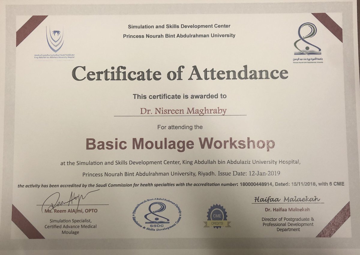 NisreenMaghraby's tweet photo. Basic Moulage Workshop ✅. Proud to have such high standard courses in KSA. Ms.Reem @ReemNasser33, you are a visionary leader, honoured to have met you. Mr.Ammar @ammaralaska amazingly competent & professional. Keep going the future is Simulation #medical_simulation #moulage https://t.co/NsvcxTthu4