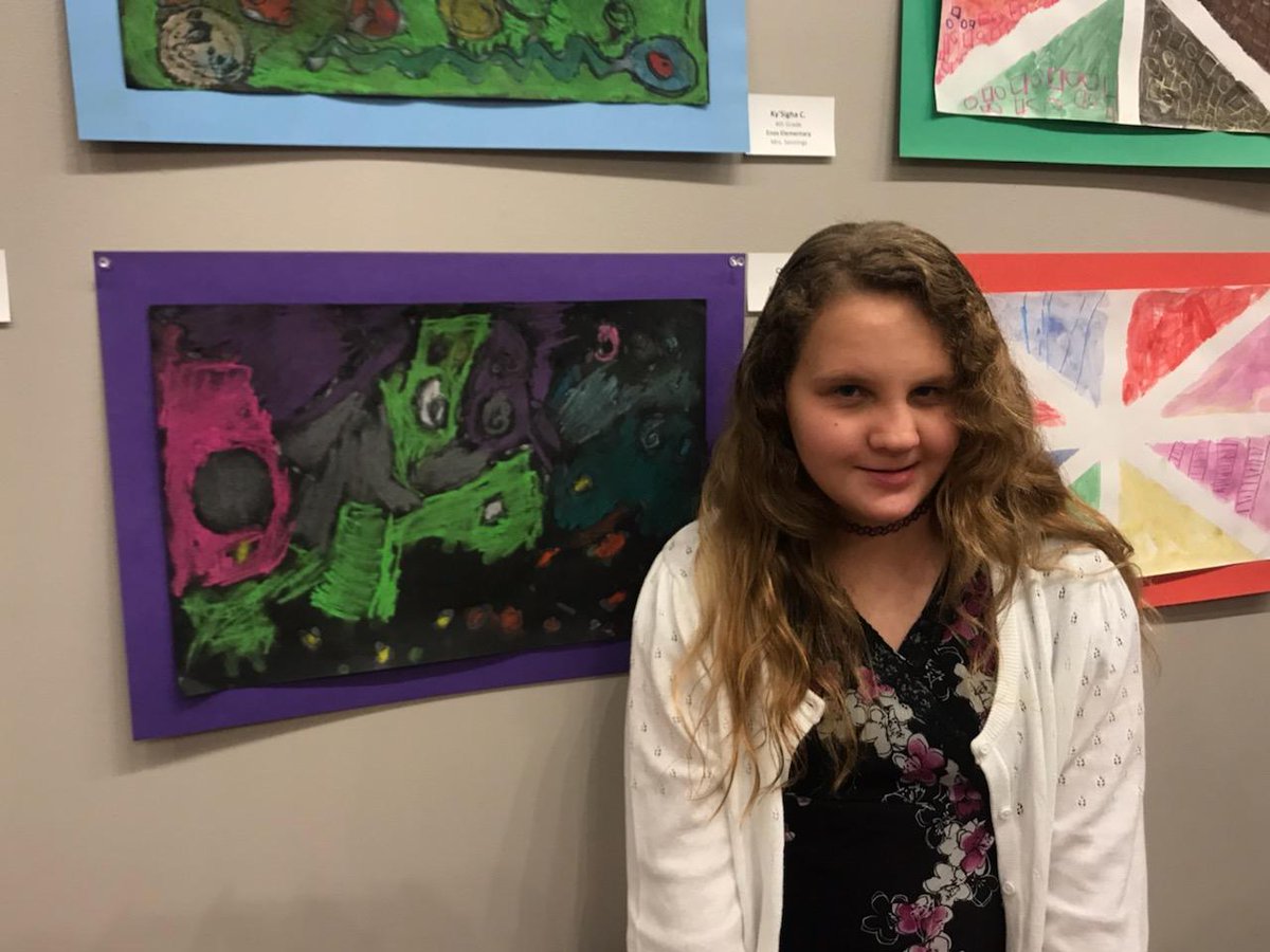 EnosElementary's tweet photo. 10 Eagles were chosen to have their art displayed at the district Art is Exceptional Art Show this year! We are so proud! ♡ https://t.co/ynzD7HDup9
