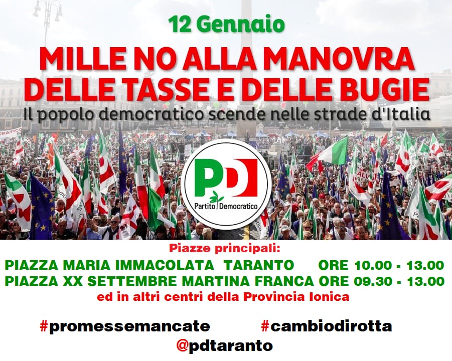In piazza con il <a href="/pdnetwork/">Partito Democratico 🇮🇹 🇪🇺</a> contro la manovra delle tasse e delle bugie. 
#promessemancate #cambiodirotta