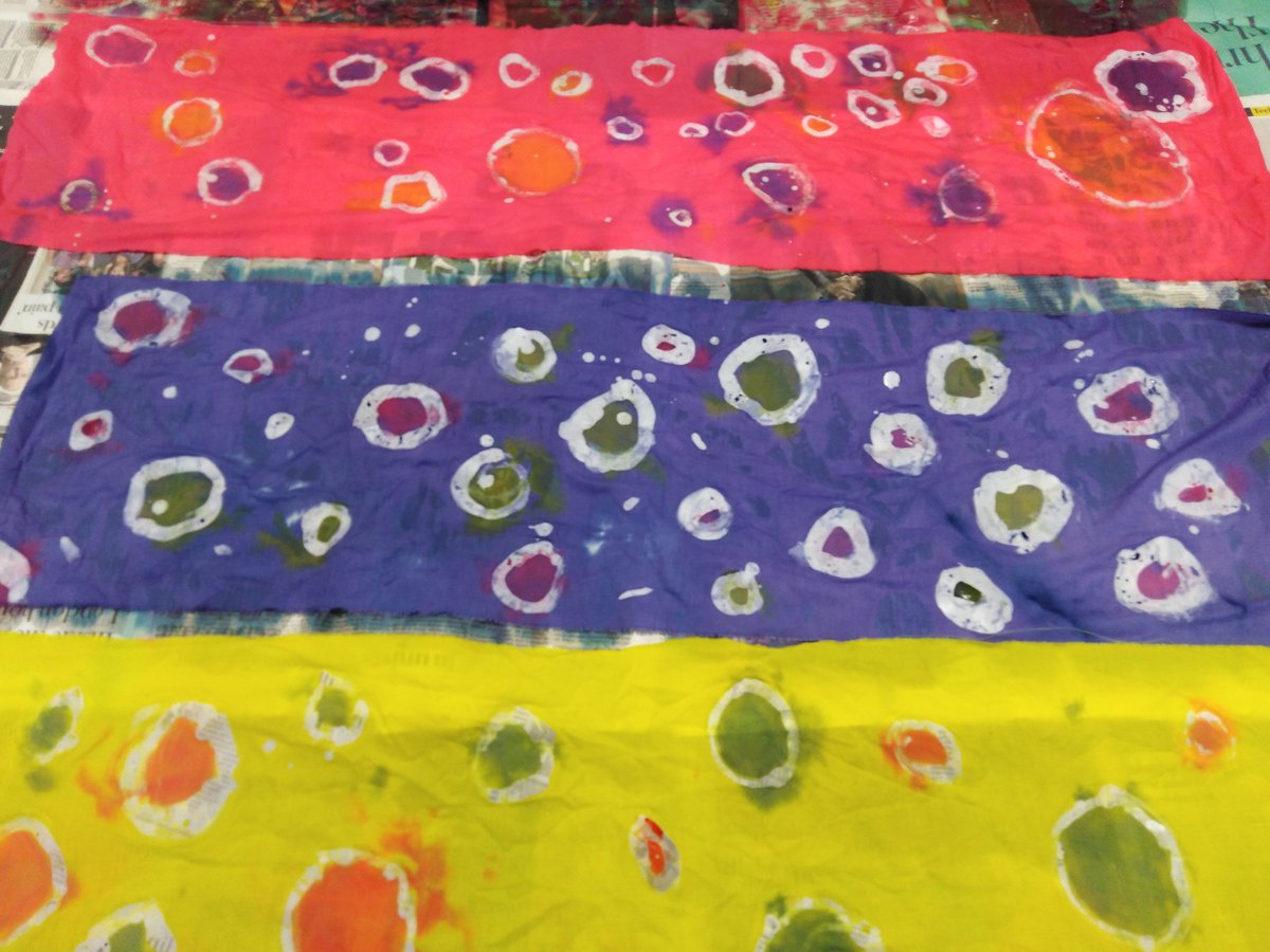 Colour mixing with fabric dyes in year 8 this week, for our Open Night bunting.