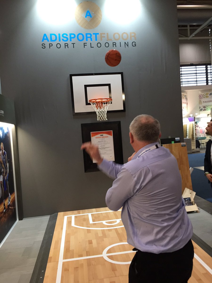 AislinnFlooring's tweet photo. Tom testing sports flooring today @thedomotex Hannover Germany #flooring #sportsflooring #basketball #AislinnHardwoodFlooring #DOMOTEX19 https://t.co/M4Zq5dfuZw