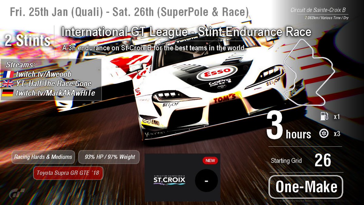 IGTLeague's tweet photo. The poster of the next #IGTL3H #IGTLStints with the @TOYOTA_GR #Supra! Race is in 2 weeks, and something tells me that it's gonna be a good one! @thegranturismo https://t.co/gaBKRfgXs8