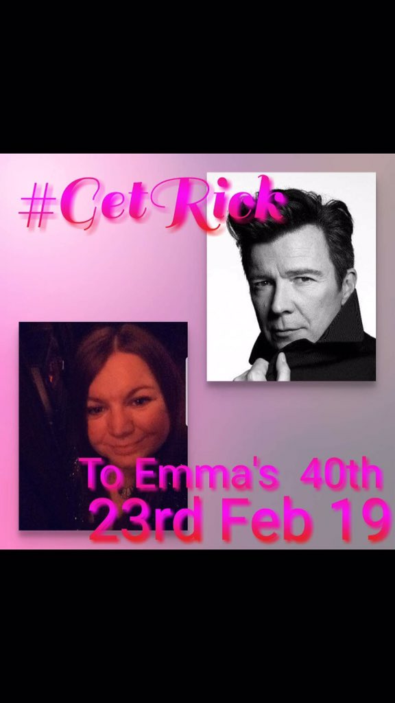 emmalou25's tweet photo. @rickastley come and party at Mansfield this Feb and surprise me for my 40th, get in touch with any of these my besties @Bekijo1 @LeeanP @Fairymoon12Lisa for details 🤞🤞🙏🙏🎉🎉🎉🎉🎉🎉 https://t.co/M3pxjk41Fq