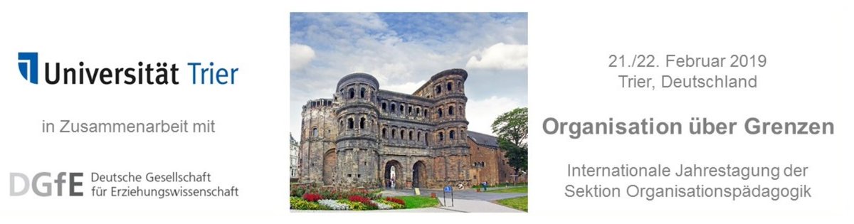 Schroer_A's tweet image. Jetzt anmelden für die Jahrestagung der Sektion Organisationspädagogik der @DGfE_eV "Organisation über Grenzen" am 21. und 22.2.2019 bei uns an der Uni @TrierUni. Mehr Informationen finden sich hier: organisation2019/www.uni-trier.de