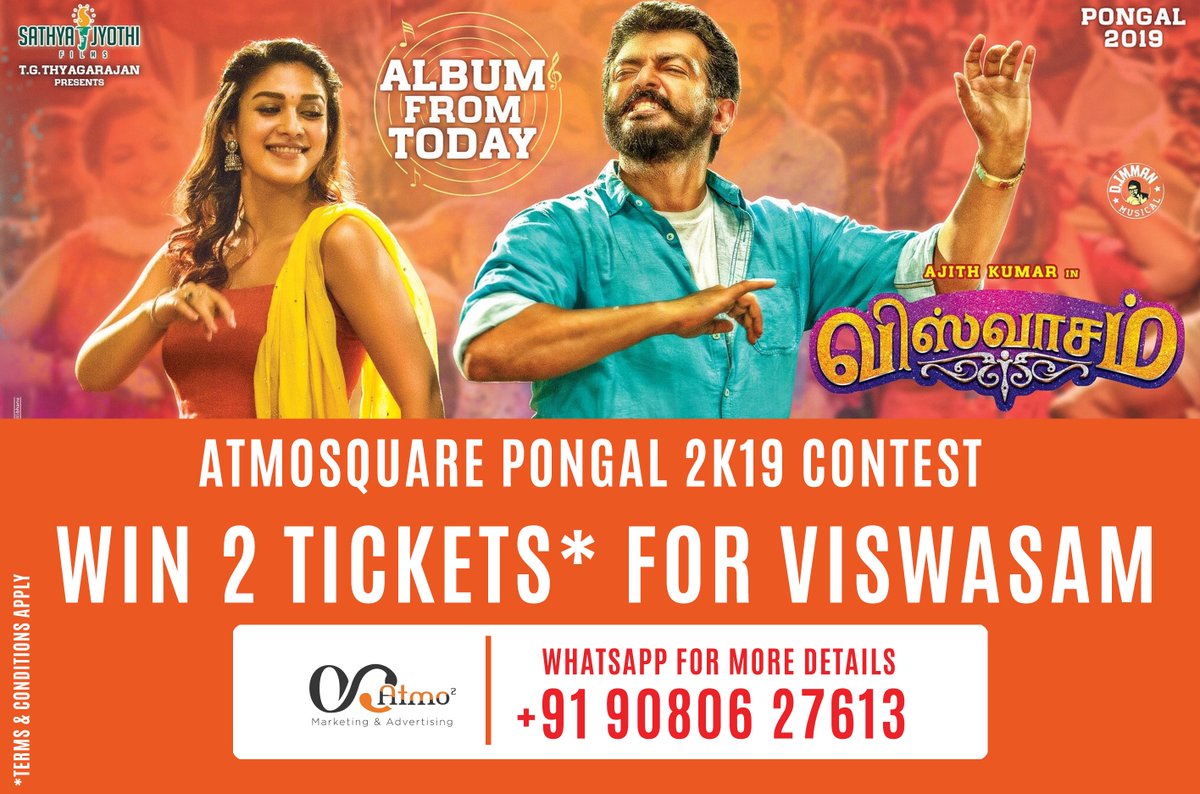 atmosquareinc's tweet image. One More Day to Go! Rush your entries... #Atmosqure #ViswasamContest #Pettacontest #Win Couple Tickets.

The Winner will be announced by Tomorrow.. 6 PM.