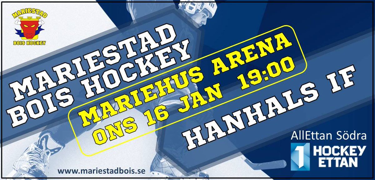 Nästa hemmamatch är på onsdag 16/1 kl. 19.00 då Hanhals IF kommer på besök #boishockey #hockeyettan #mariehusarena