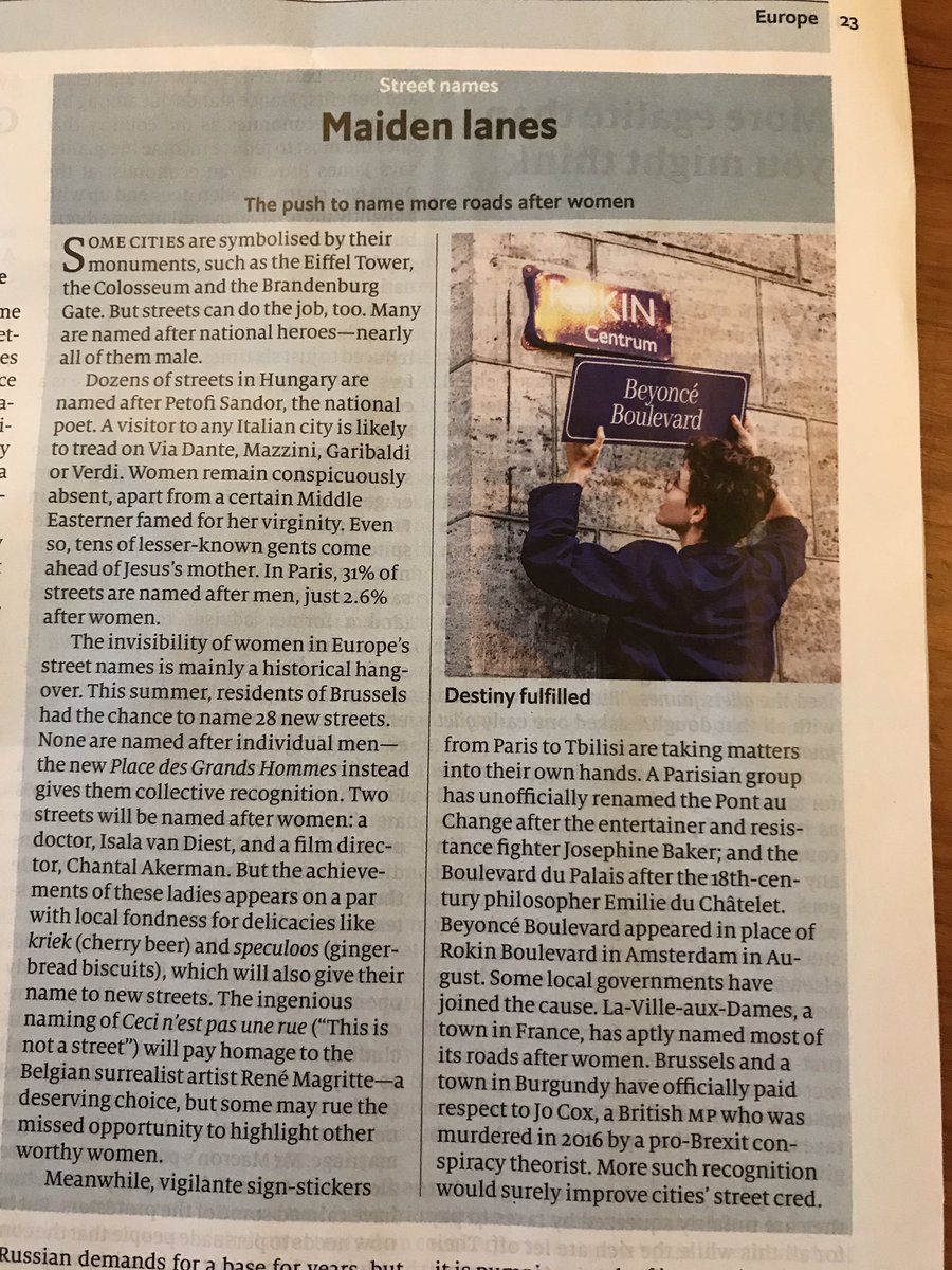 Maiden Lanes, the push to name more roads after women. @BregjeHofstede @decoreespondent @ the Economist