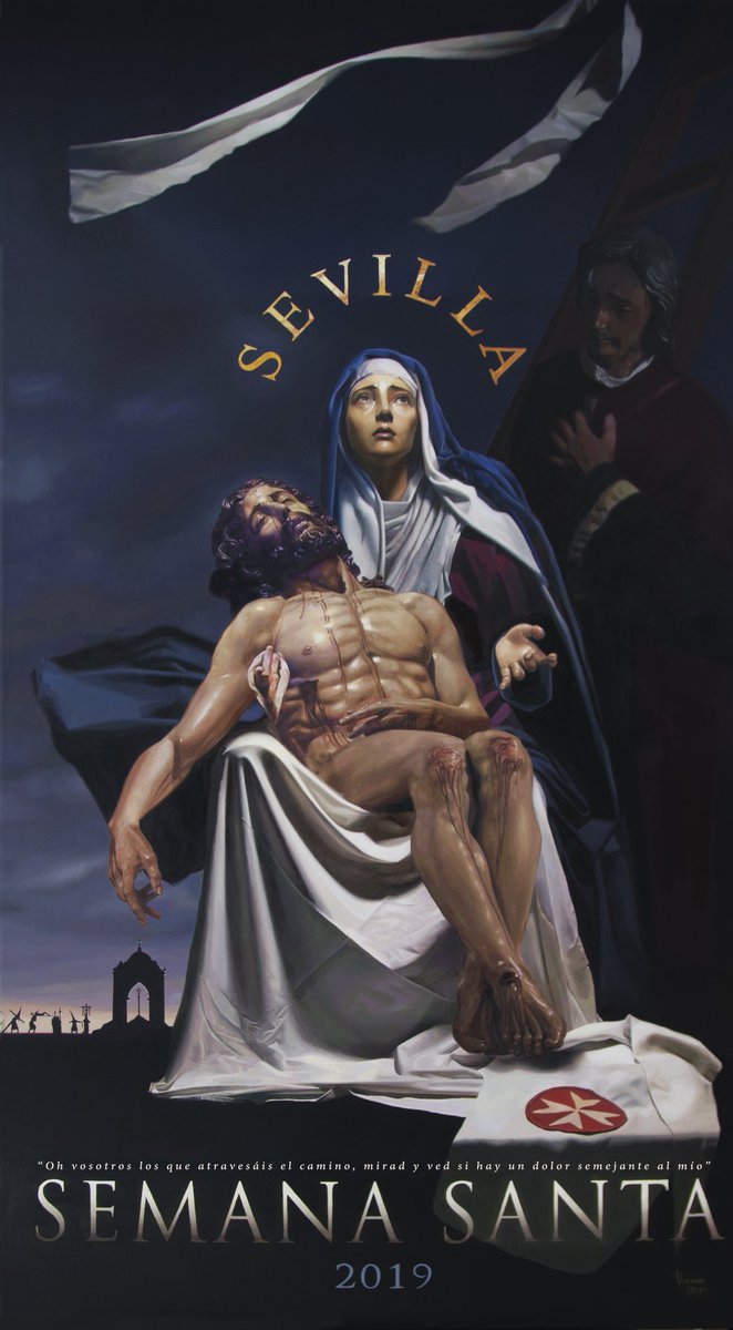 Cartel de la Semana Santa de Sevilla 2019 con la Virgen de la <a href="/QuintaAngustia/">Hdad. de la Quinta Angustia de Carmona</a>, el Cristo de la Caridad de la <a href="/hdadsantamarta/">Hdad. de Santa Marta</a>, San Juan de la <a href="/Hdad_Amargura/">Hermandad de la Amargura</a>, nazarenos de la @Hdadlosnegros y el templete

Obra de <a href="/VaqueroValeroF/">Fernando Vaquero</a>

¿Qué os parece?

#SSantaSevilla19 #CartelSSanta19