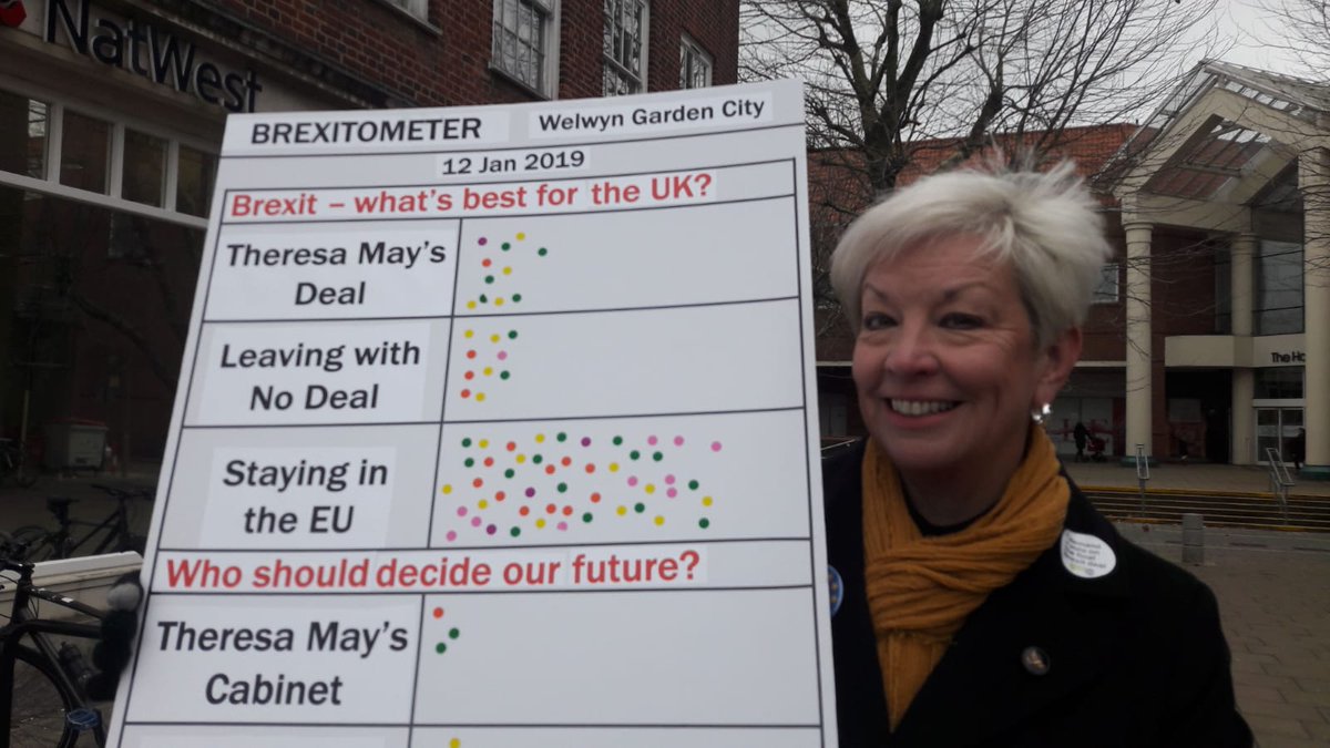 WelHatLibDems's tweet photo. A busy morning already and it looks like there's a clear message from the people of Welwyn Garden City - there's little support for the government and a strong preference for a #PeoplesVote and an #ExitFromBrexit https://t.co/8agSvUc14T
