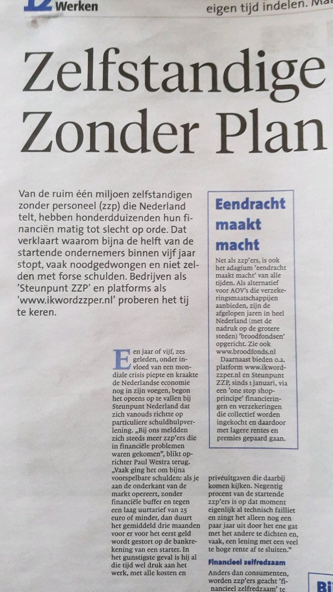 Ben jij een ZZP-er en herken jij jezelf in dit artikel, dat vandaag in het <a href="/nhdagblad/">Noordhollands Dagblad</a> staat?

#zzp #zelfstandige #ondernemer  #schulden #financien #steunpuntzzp #steunpuntnederland