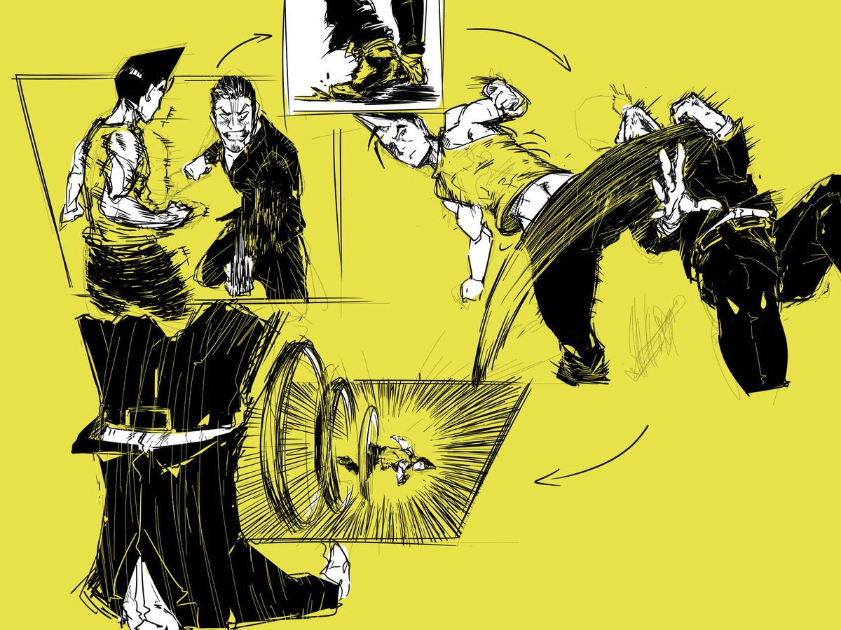 FaceSaimon's tweet photo. #drawingpractice #anatomydrawing #draw #sketch #dailysketch #sketchbook #sketchoftheday #dailyart #comicart #quicksketch #quicksketching #characterdesing #pose #martialarts #jumping #fighting #fightingpose #avoid #grab #trhow #speedline #yellow #yelloweyes #pointedhair https://t.co/dnwO2tgbjo