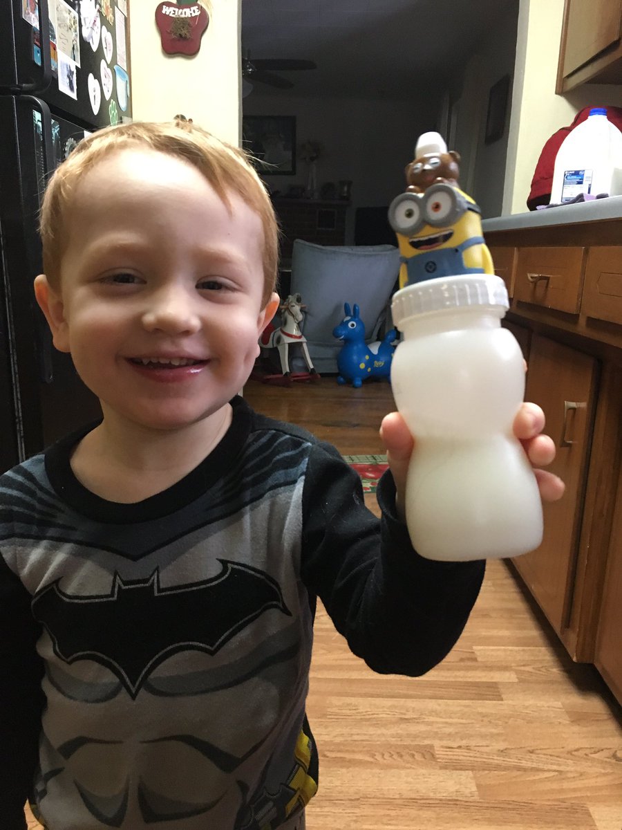 This little guy wanted to make sure he drank milk from his #minion cup this morning. Going on his second cup full and only #WinnersDrinkMilk, right, @INDairy?!
