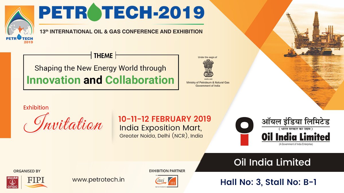 Oil India Limited is one of the five major PSUs of India. The company is engaged in the business of exploration, development &amp; production of crude oil &amp; natural gas, transportation of crude oil &amp; production of LPG. Meet OIL at Hall No. 3 in #PETROTECH2019 on 10, 11 &amp; 12 Feb 2019
